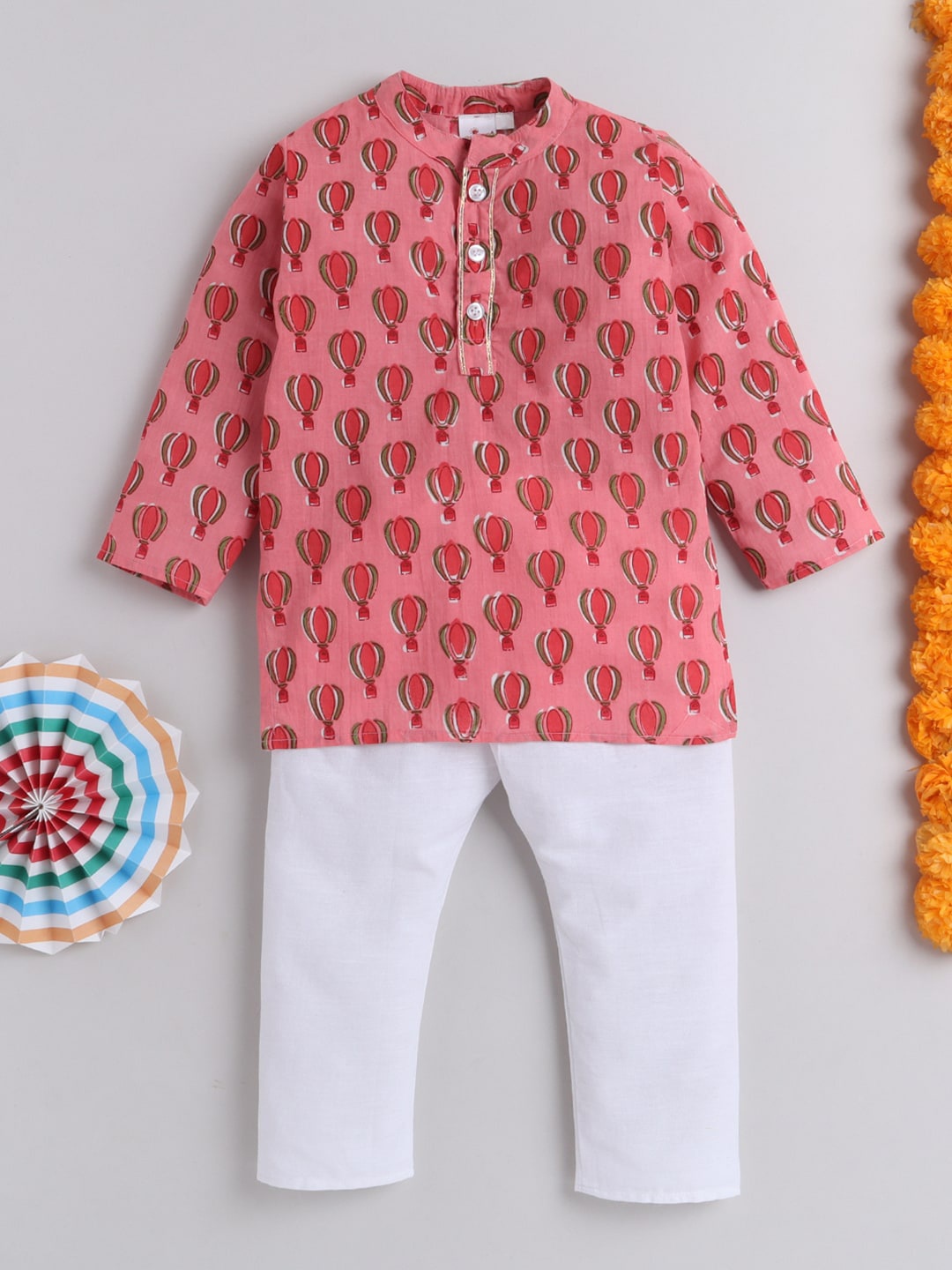 

The Magic Wand Boys Printed Pure Cotton Kurta with Trouser, Peach
