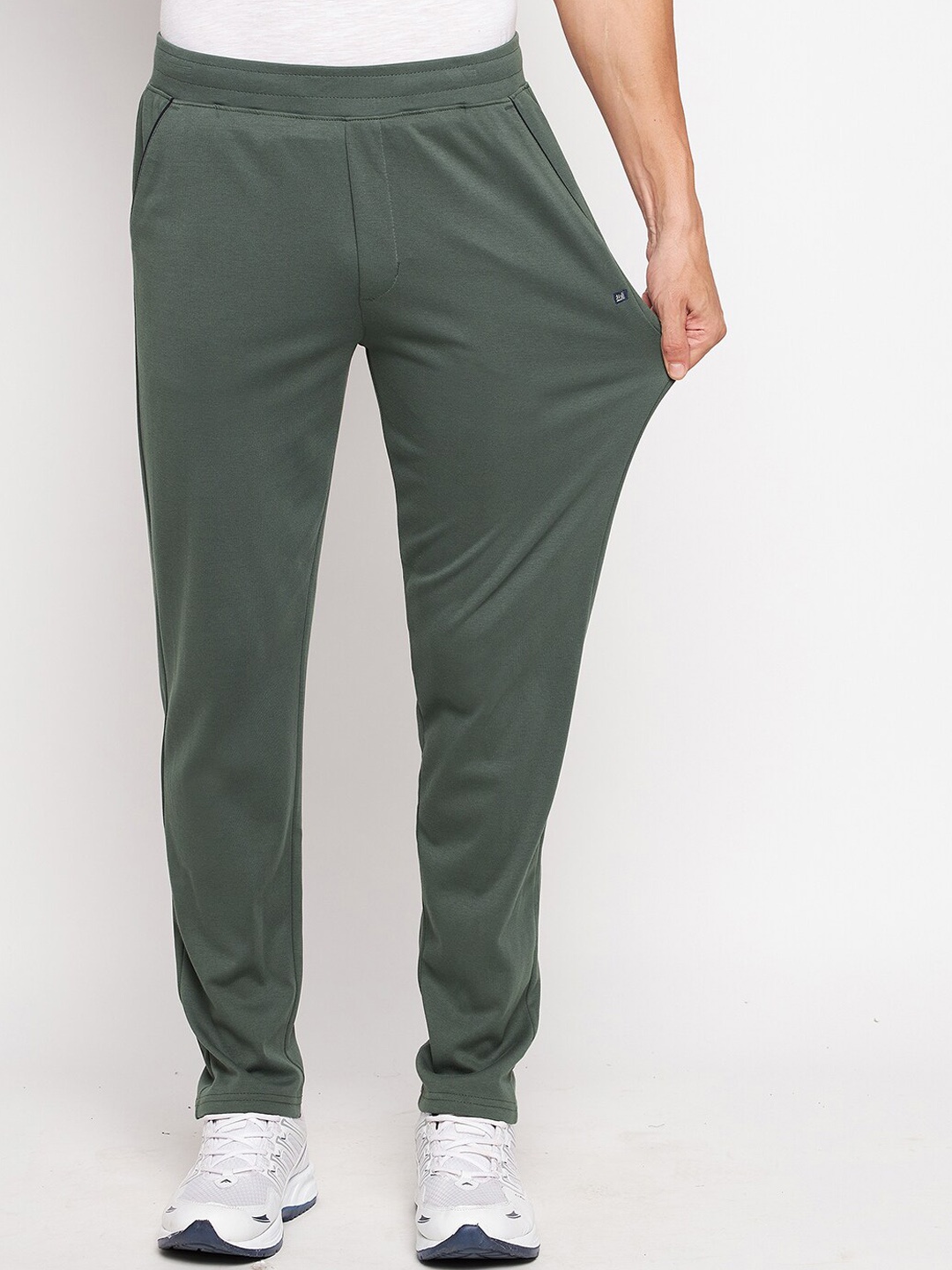 

Okane Men Plus size Green Solid Cotton Track Pant