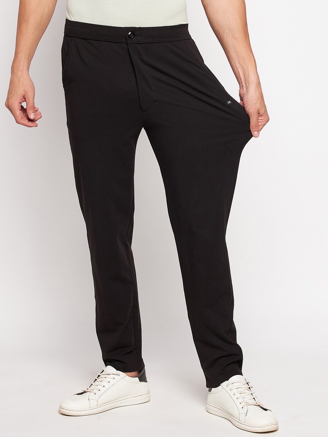 

Okane Men Plus size Black Solid Track Pants