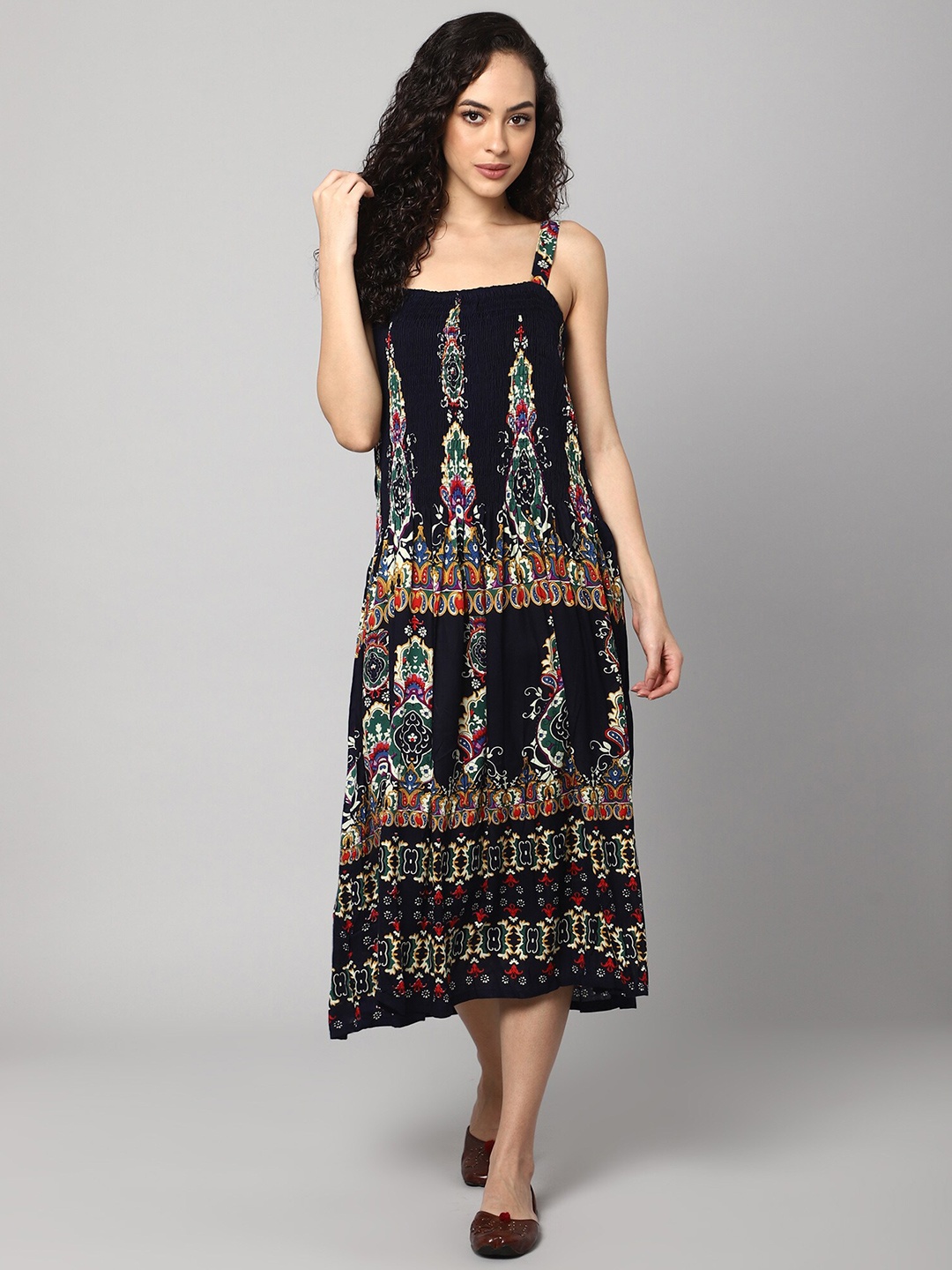 

Aditi Wasan Blue Ethnic Motifs A-Line Midi Dress