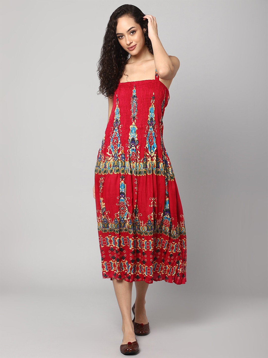 

Aditi Wasan Red Ethnic Motifs A-Line Midi Dress