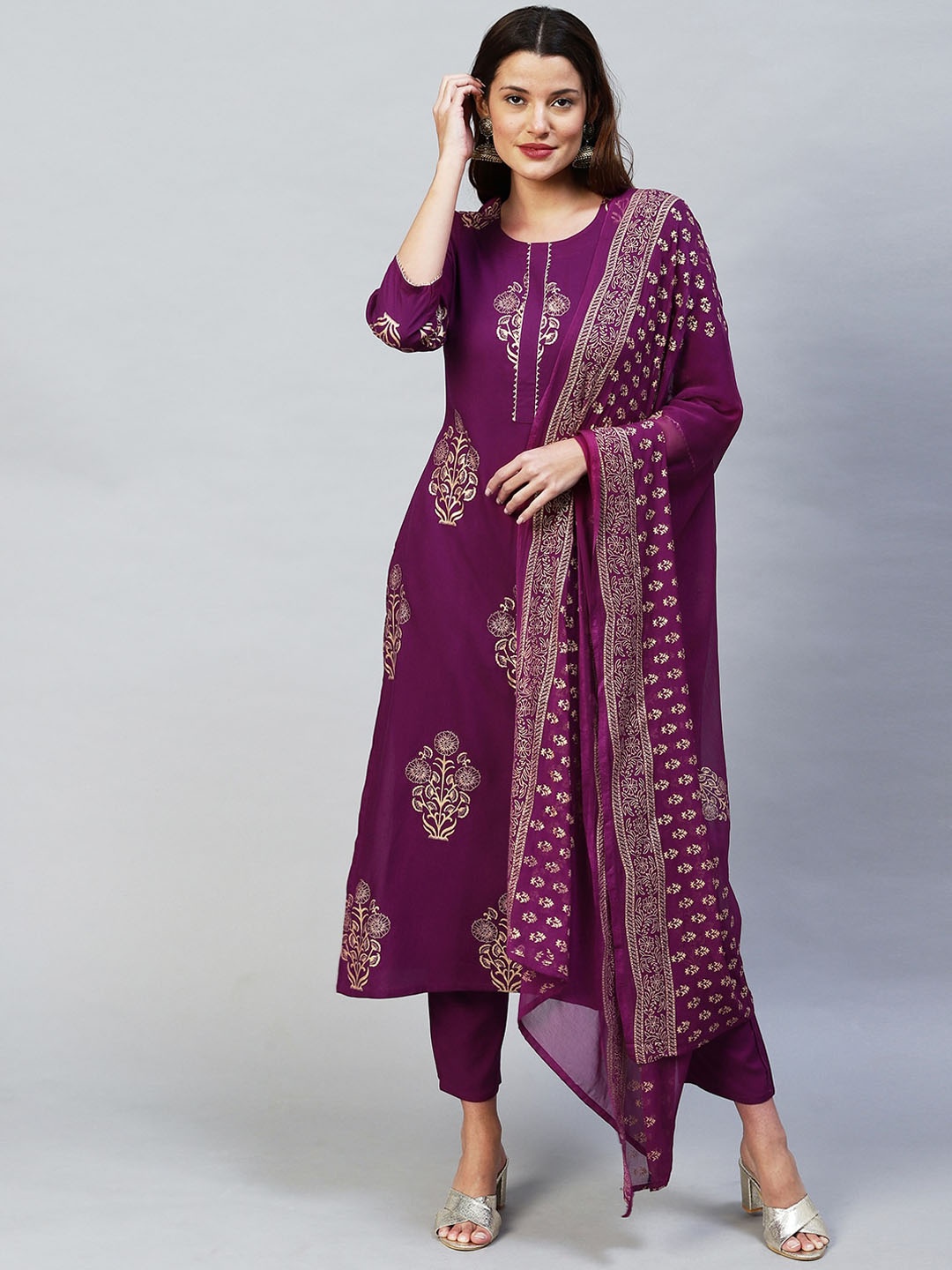 

KALINI Women Ethnic Motifs Printed Kurta with Trousers With Dupatta, Violet