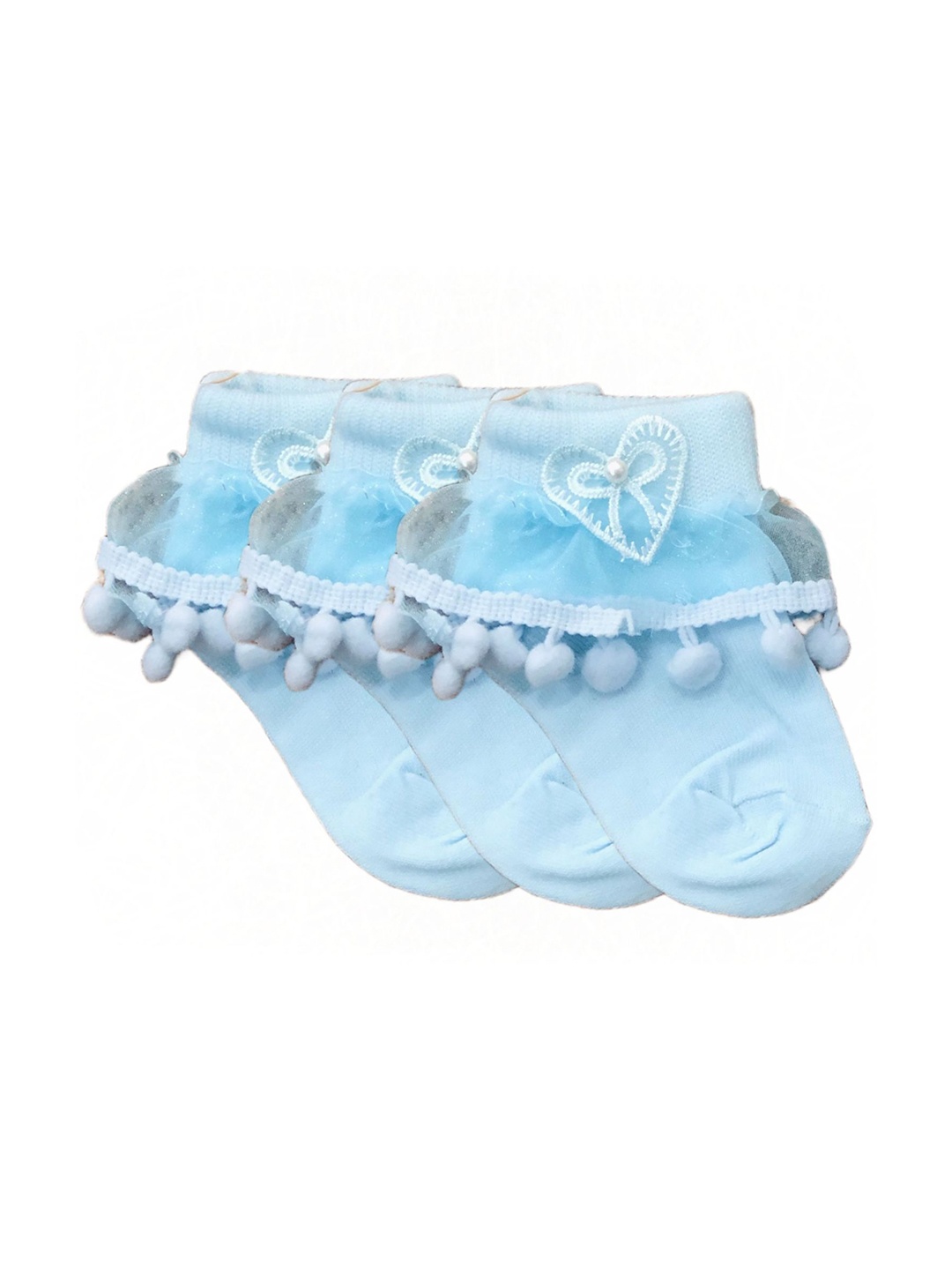 

N2S NEXT2SKIN Infants Girls Set of 3 Blue Patterned Cotton Ankle-Length Socks