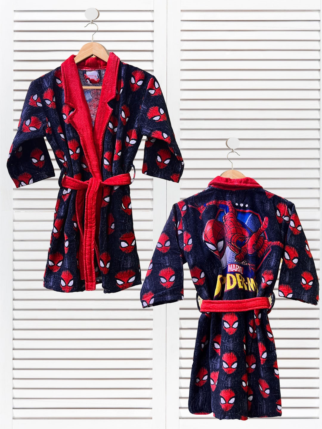 

YK Kids Spiderman Cartoon Printed Cotton Bathrobe, Black
