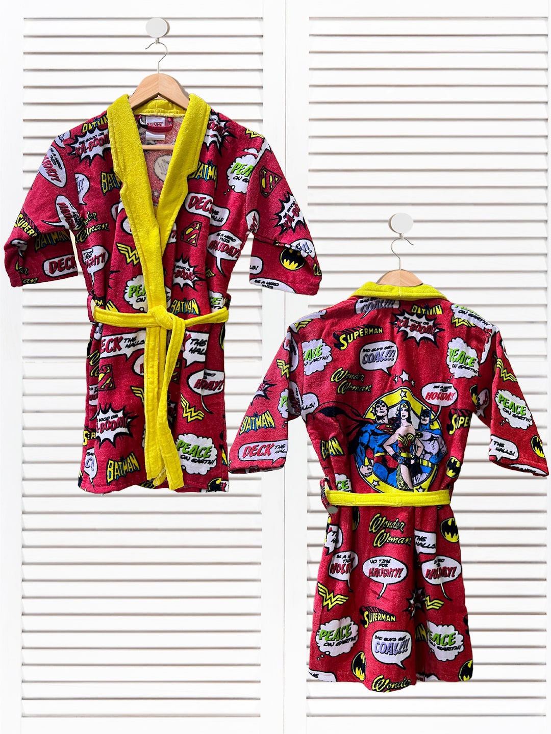 

YK Unisex Kids Red Justice League Cartoon Printed Cotton Bathrobe