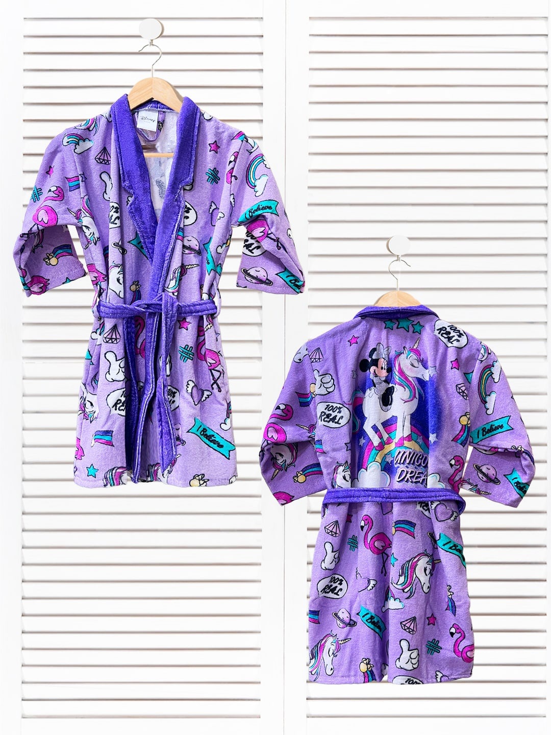 

YK Kids Purple Unicorn Cartoon Printed Cotton Bathrobe, Lavender