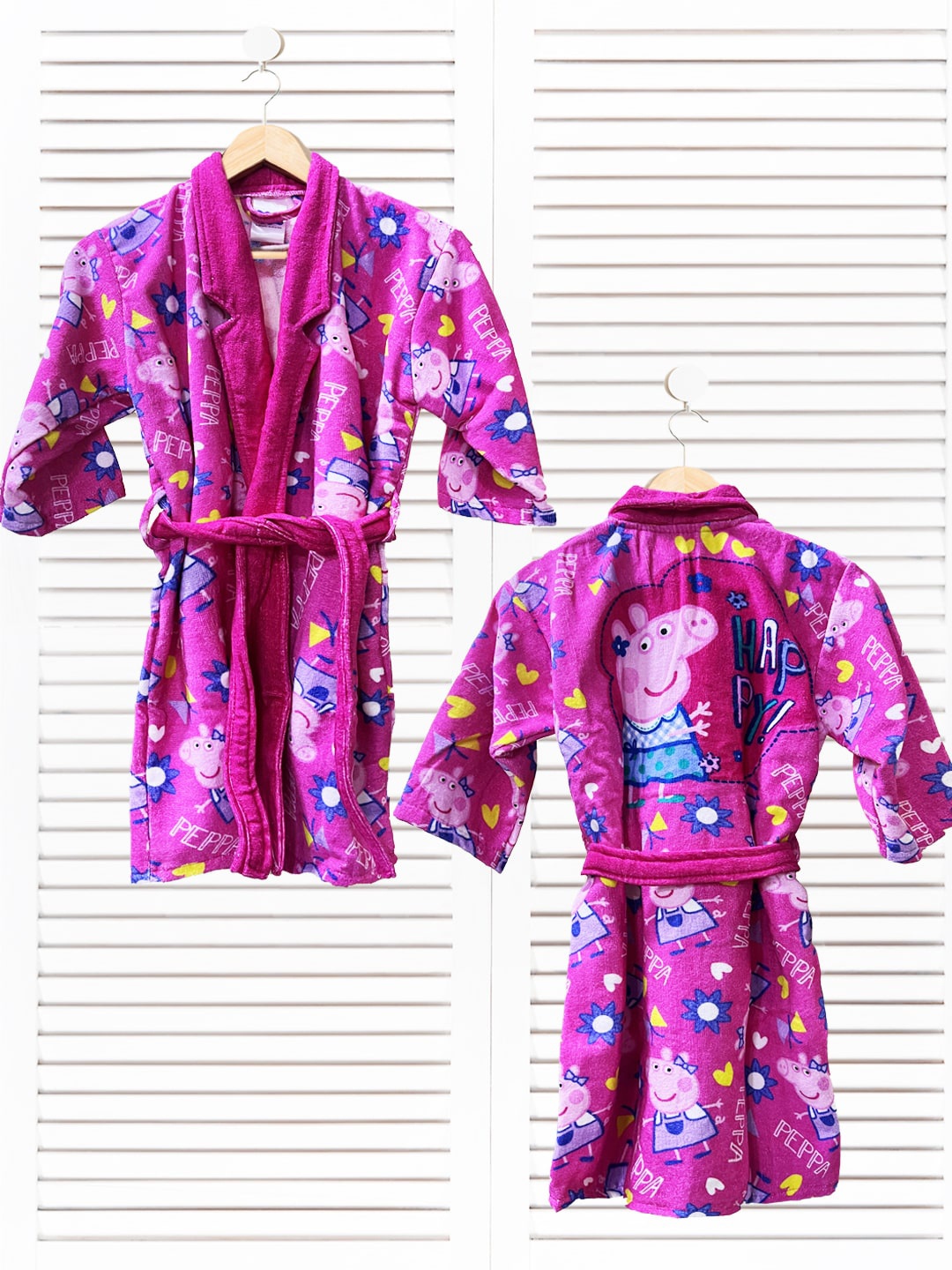 

YK Kids Pink Peppa Pig Cartoon Printed Cotton Bathrobe