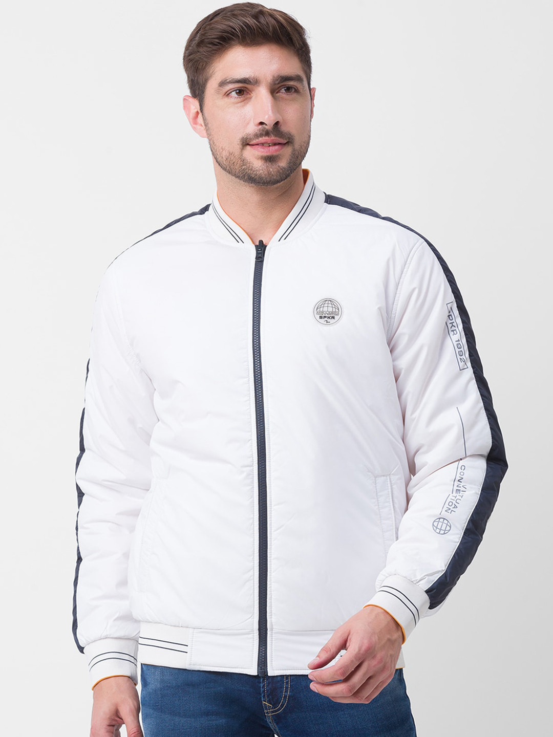 

SPYKAR Men White & Yellow Sporty Jacket