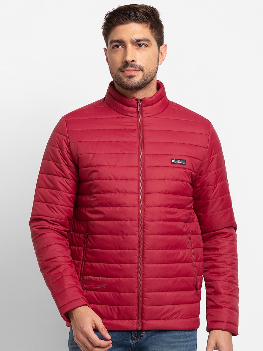 

SPYKAR Men Red Striped Full Sleeve Longline Puffer Jacket