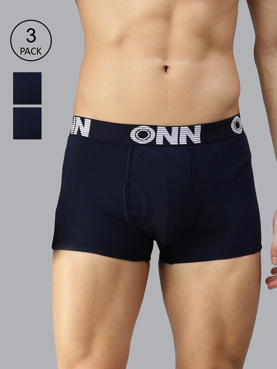 ONN Men Pack Of 3 Solid Cotton Trunk- ONN_OR154_NB_3PC, Navy blue