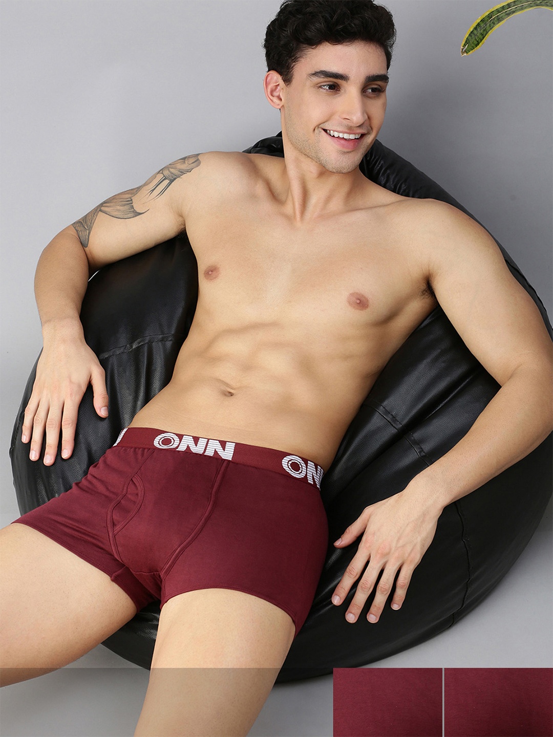 

ONN Men Pack Of 3Maroon Solid Pure Cotton Trunk, Maroon