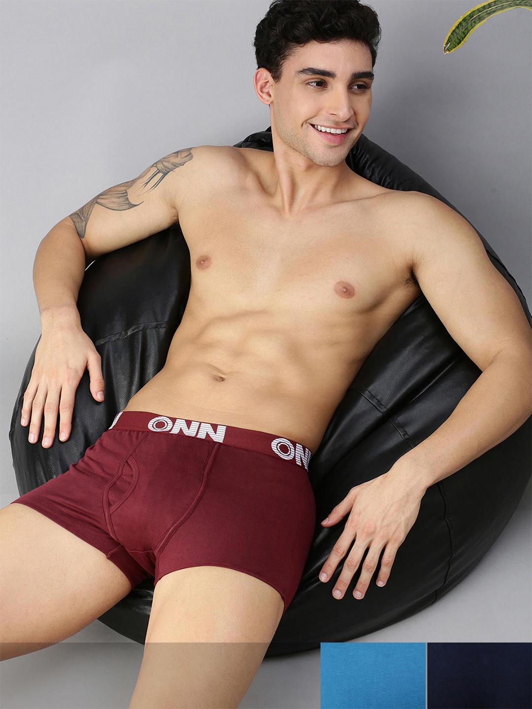 

ONN Men Pack of 3 Marron , Navy Blue & Blue Solid Basic Trunk, Maroon