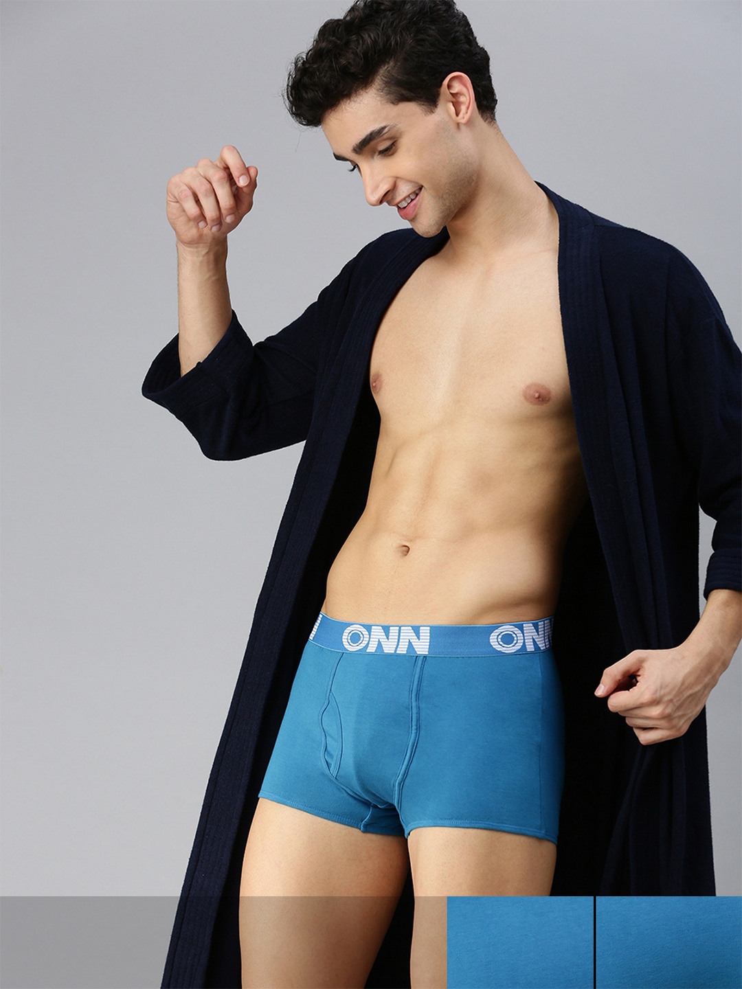 

ONN Men Pack Of 3 Blue Solid Pure Cotton Trunk