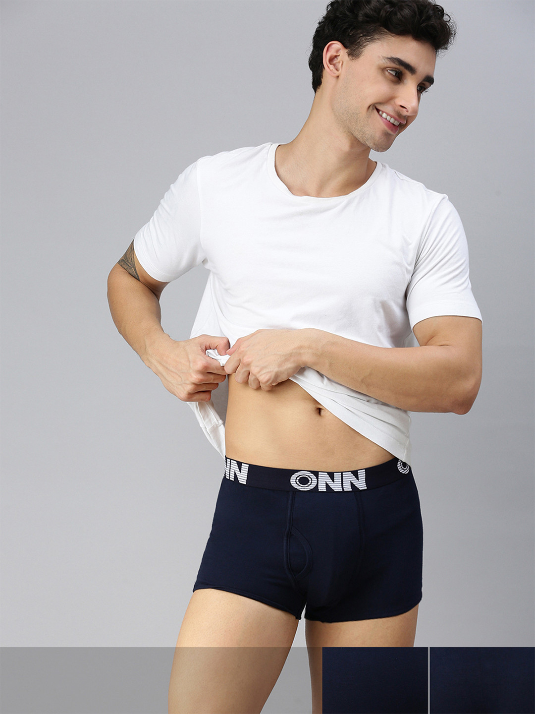 

ONN Men Pack Of 3 Navy Blue Solid Trunks ONN_OR154_NB_3PC