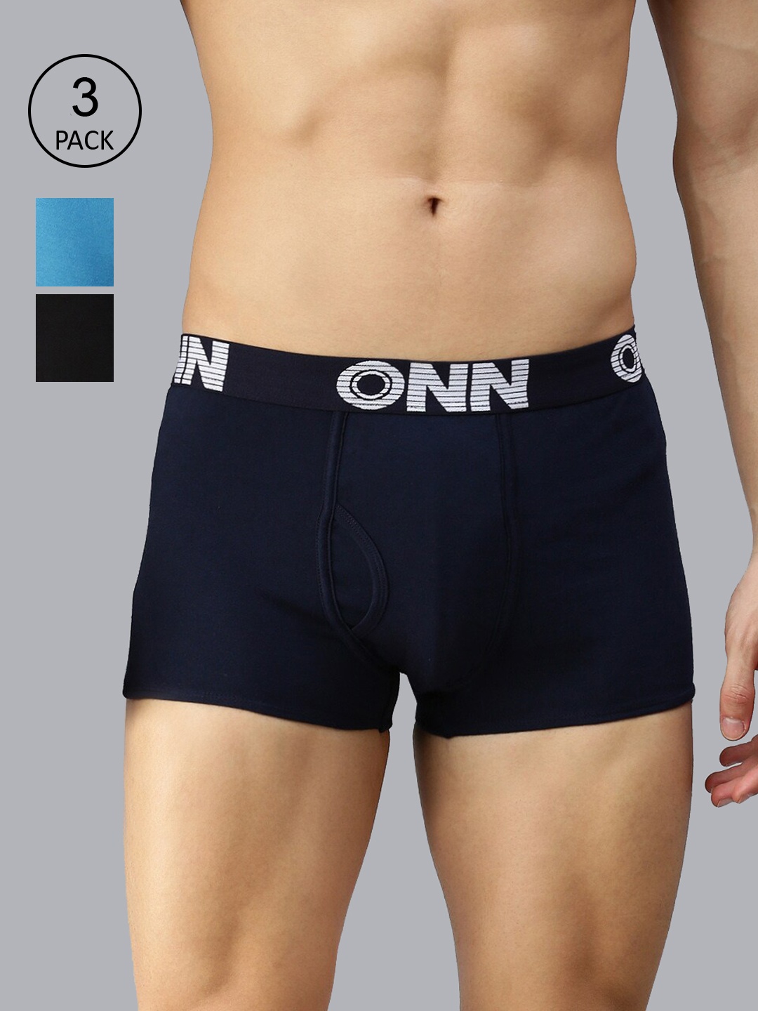 

ONN Men Pack Of 3 Solid Pure Cotton Trunk, Black