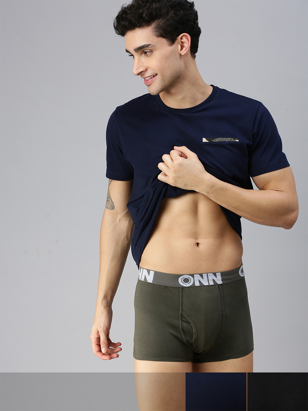 

ONN Men Pack Of 3 Solid Pure Cotton Trunk, Grey