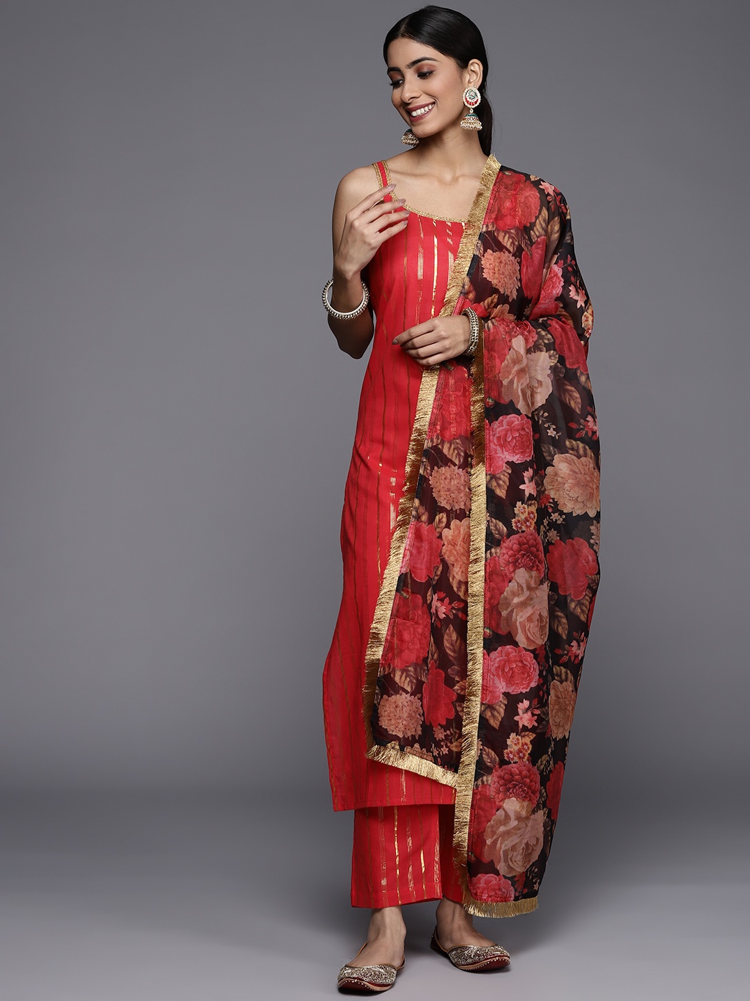 

Varanga Women Red Gotta Patti Pure Cotton Kurta with Trousers & Dupatta