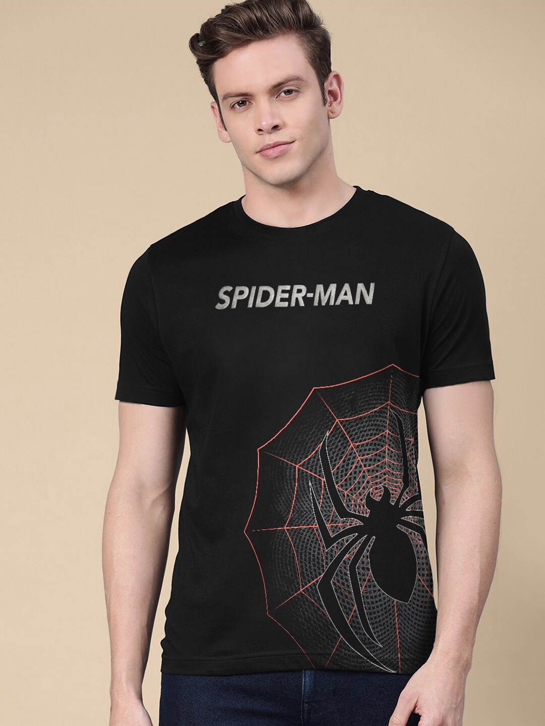 

Free Authority Men Black Spider-Man Printed T-shirt