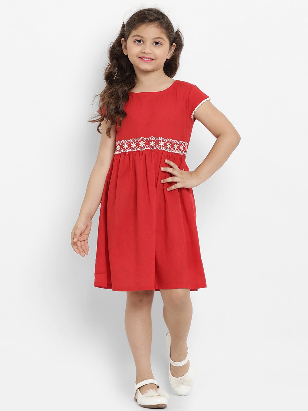 

Bitiya by Bhama Girls Red Lace Cotton Dress