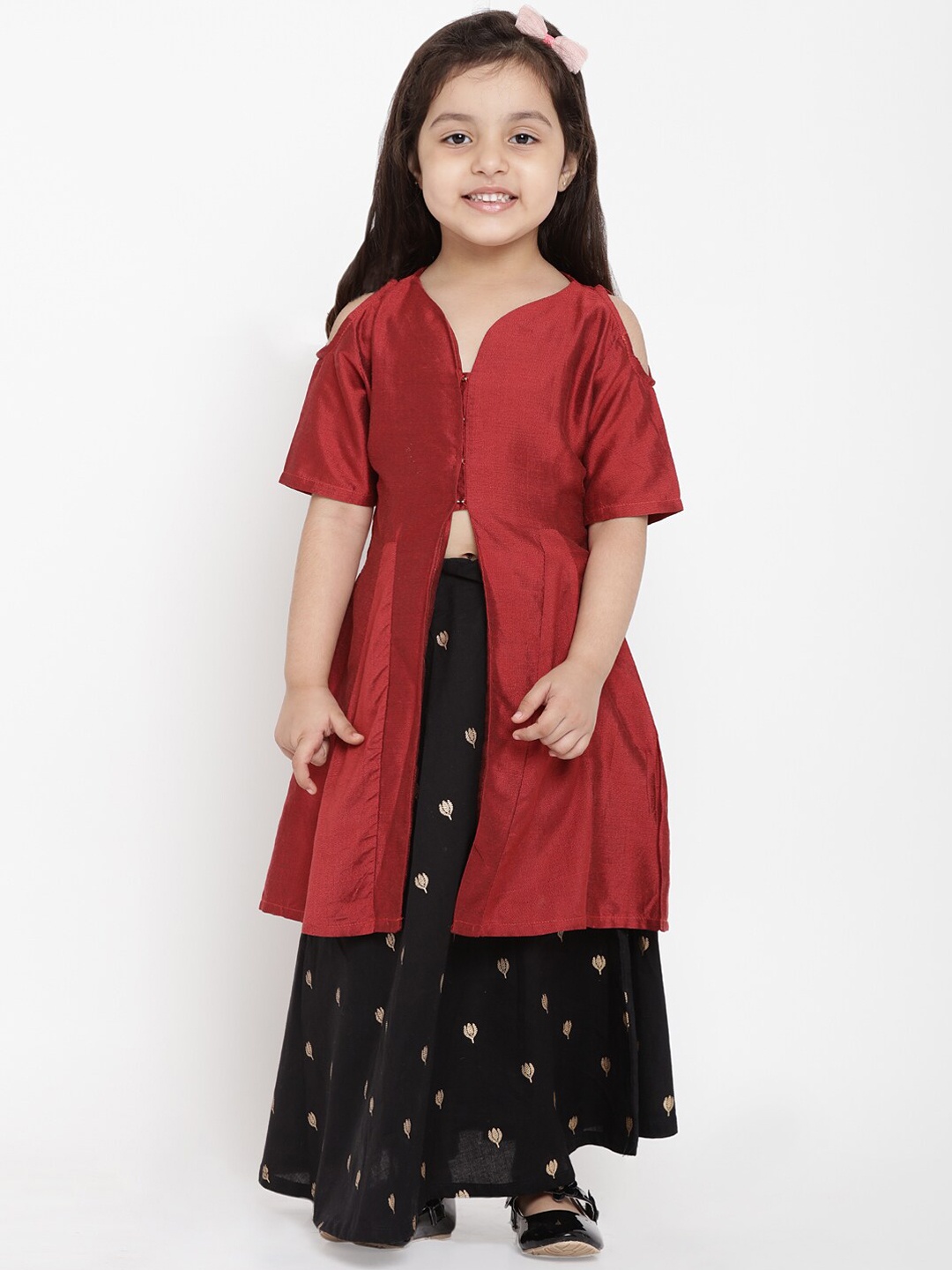 

Bitiya by Bhama Girls High Slit Pure Cotton Kurta with Skirt, Maroon