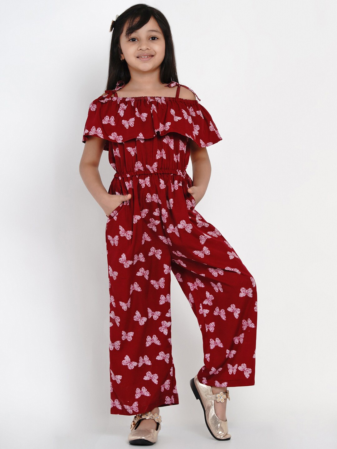 

Bitiya by Bhama Girls Maroon & Pink Printed Basic Jumpsuit