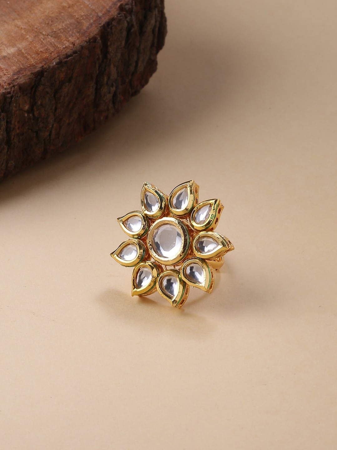 

VIRAASI Gold-Plated Kundan Studded Adjustable Finger Ring