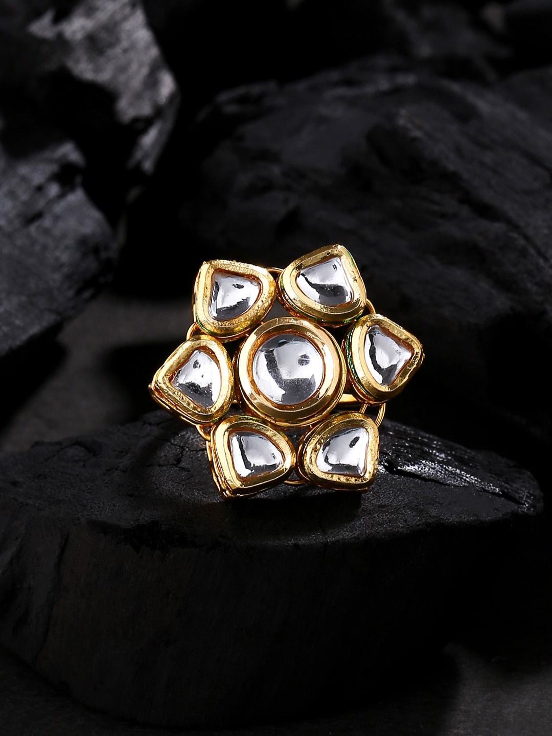 

VIRAASI Gold-Plated White Kundan Studded Adjustable Finger Ring