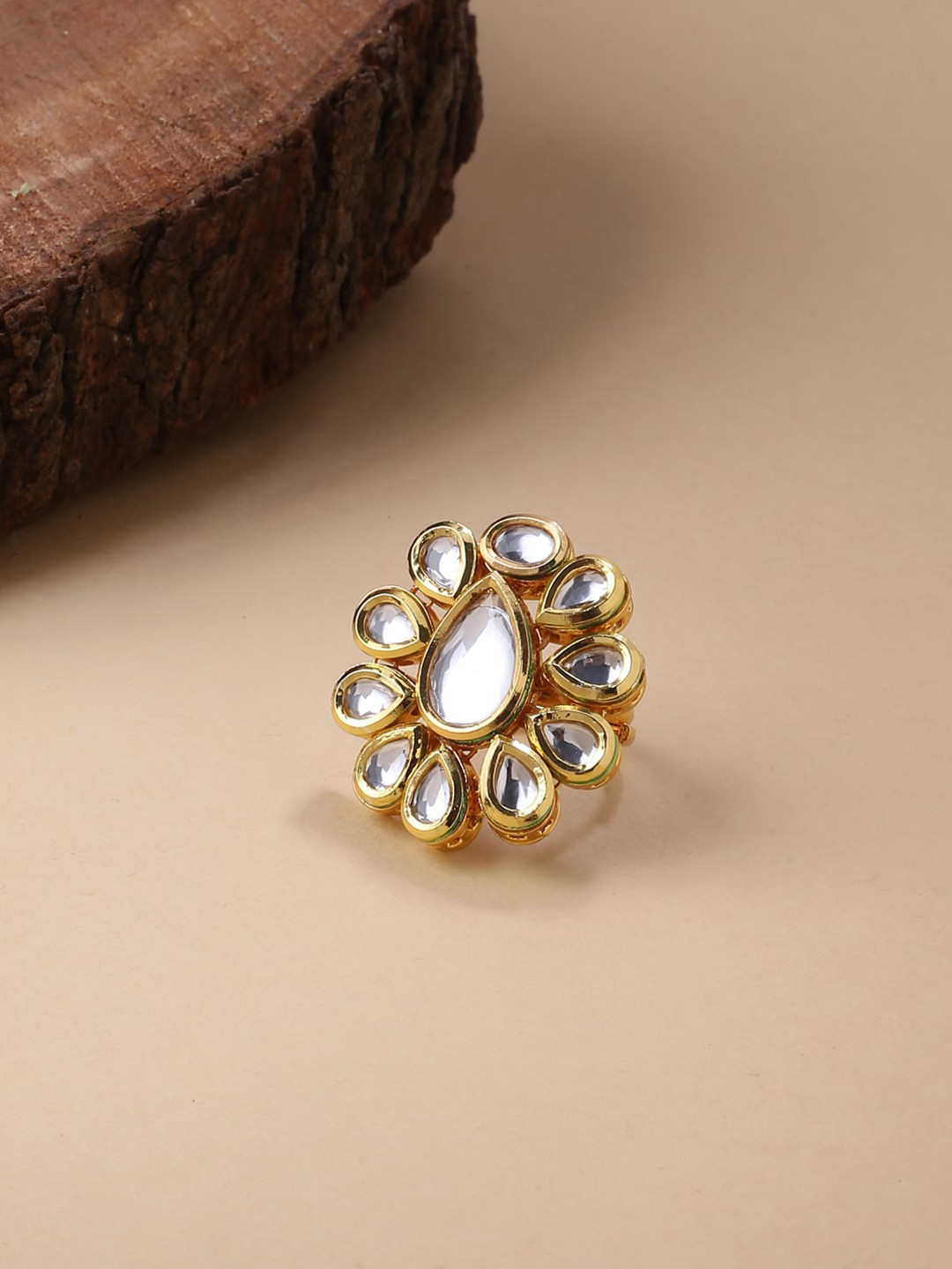 

VIRAASI Gold-Plated White Kundan Adjustable Finger Ring