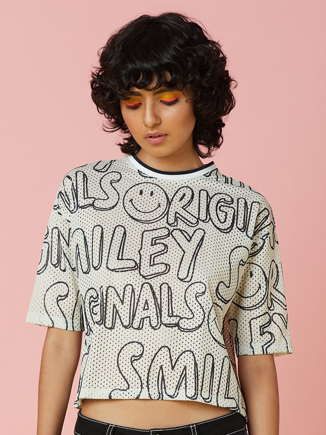 

ONLY Woman Beige Print Extended Sleeves Crop Top 1506030001-Ecru