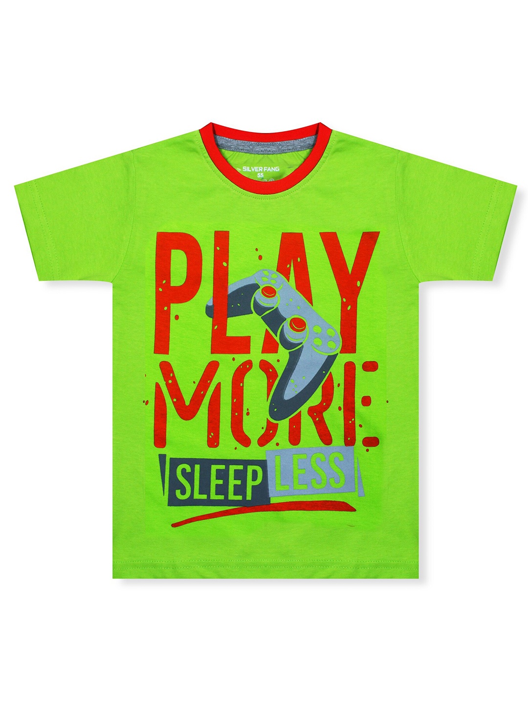 Silver Fang Boys Green & Red Typography Printed Cotton T-shirt