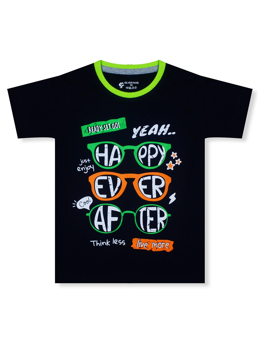 Silver Fang Boys Black Typography Printed Cotton T-shirt