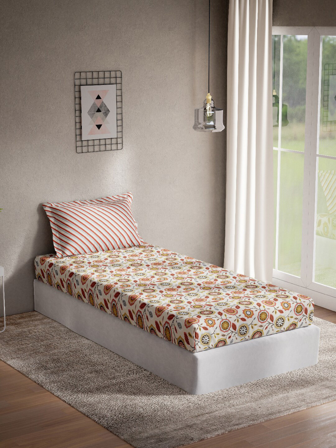 

DDecor Red & White Printed Cotton 144 TC Single Bedsheet with 1 Pillow Covers