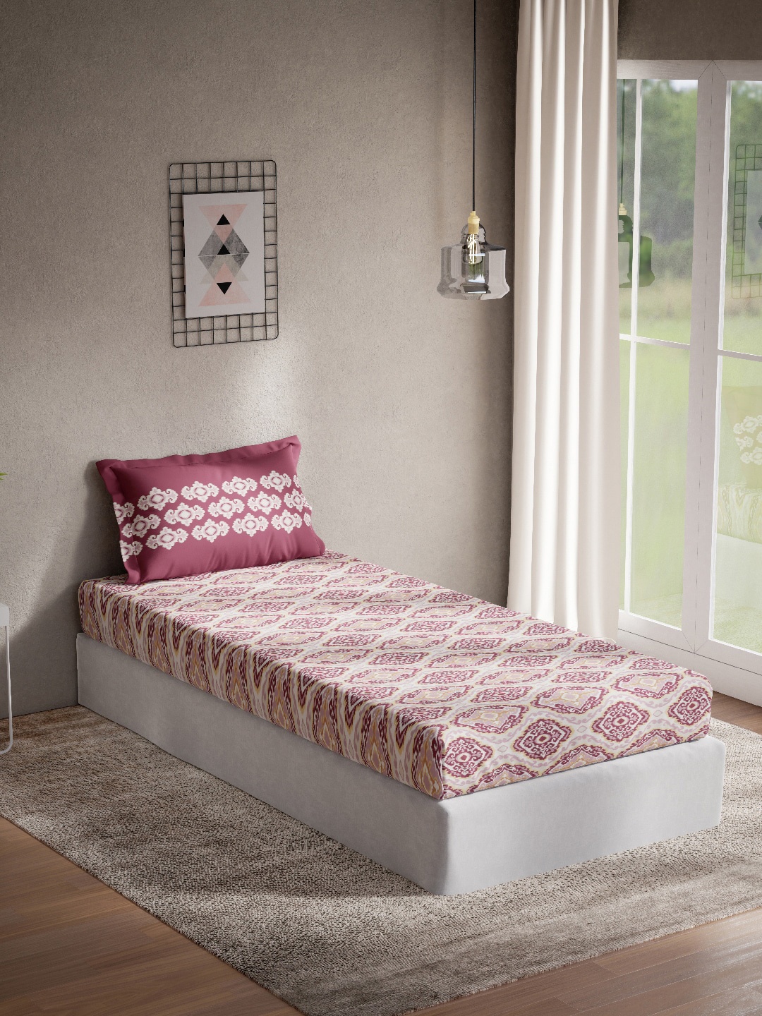 

DDecor Pink & White Cotton 144 TC Single Bedsheet with 1 Pillow Covers