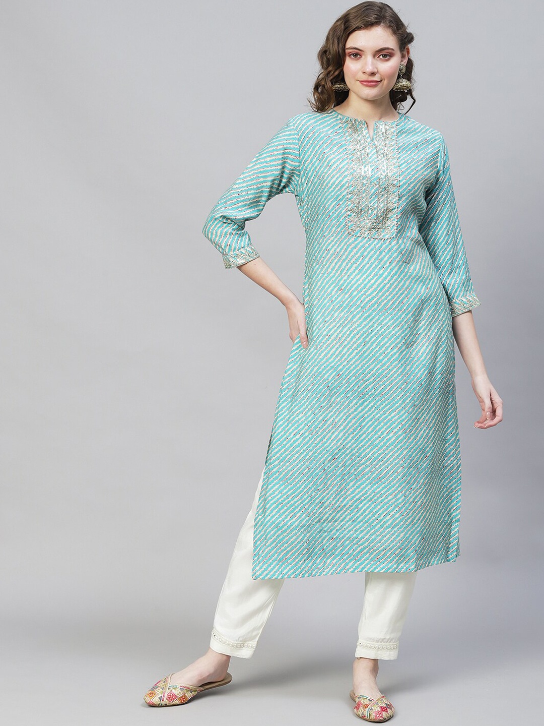 

FASHOR Women Blue Printed Kurta