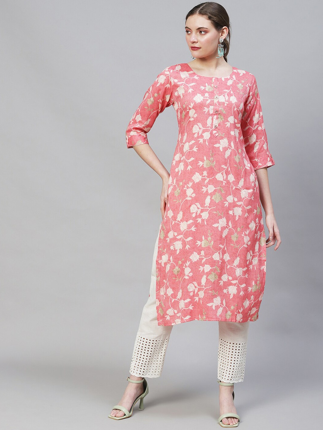 

FASHOR Women Pink Floral Printed Kurta