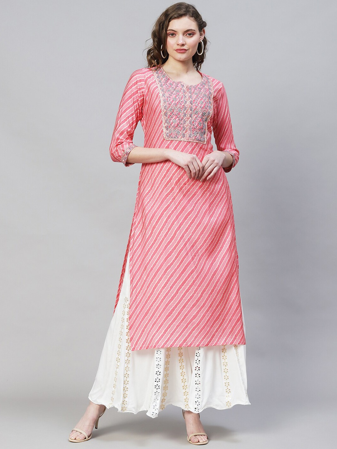 

FASHOR Women Pink Striped Kurta