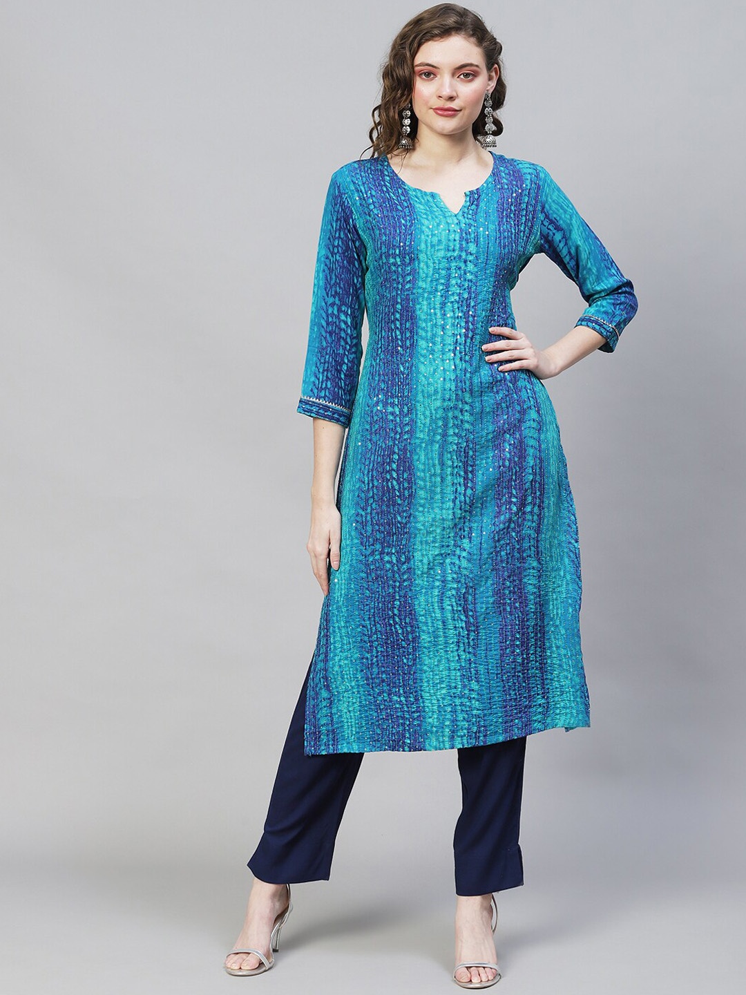 

FASHOR Women Multicoloured Striped Sequin Kurta, Multi