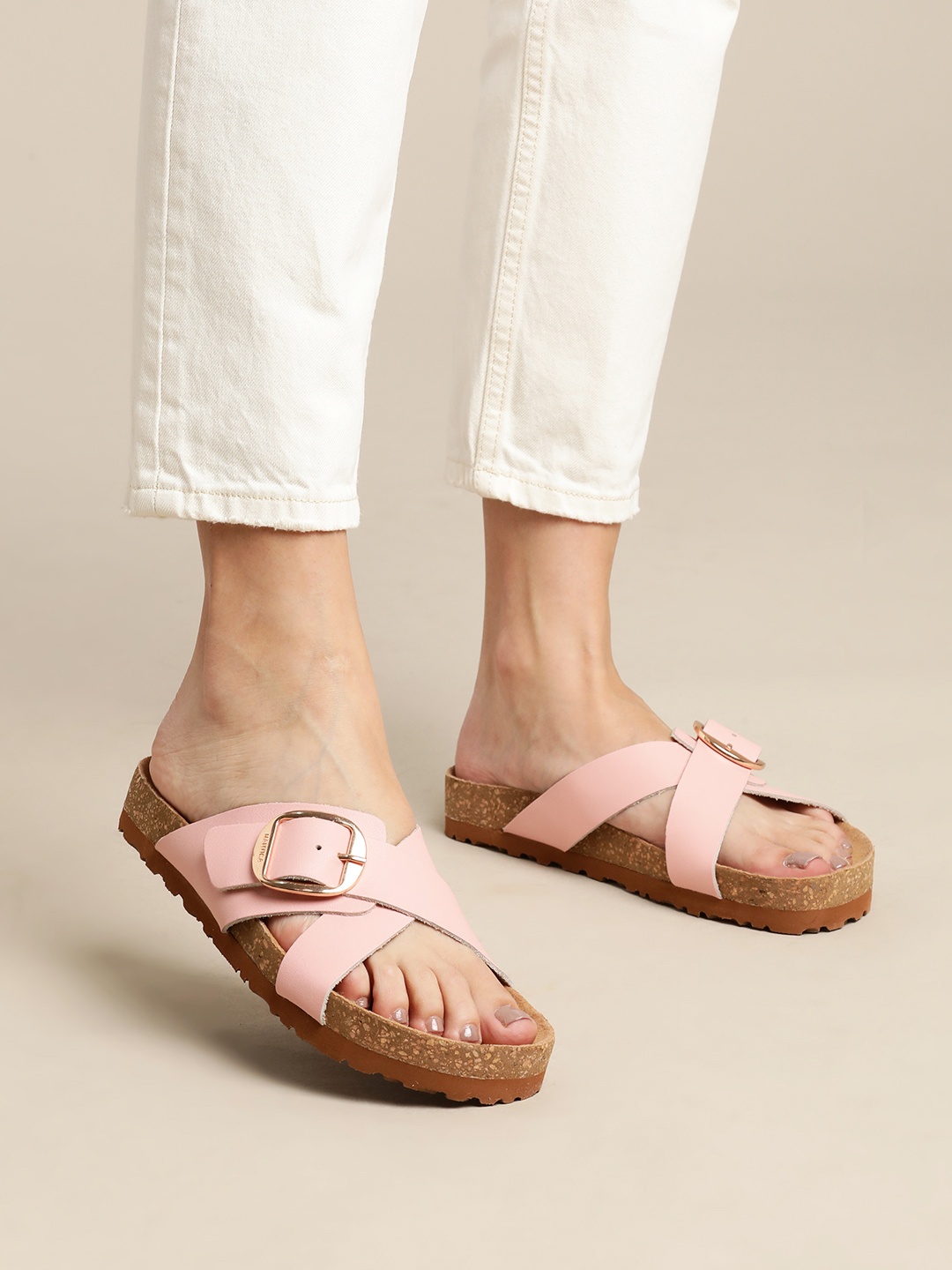 

Nautica Women Pink Solid Open Toe Flats with Buckle Detail