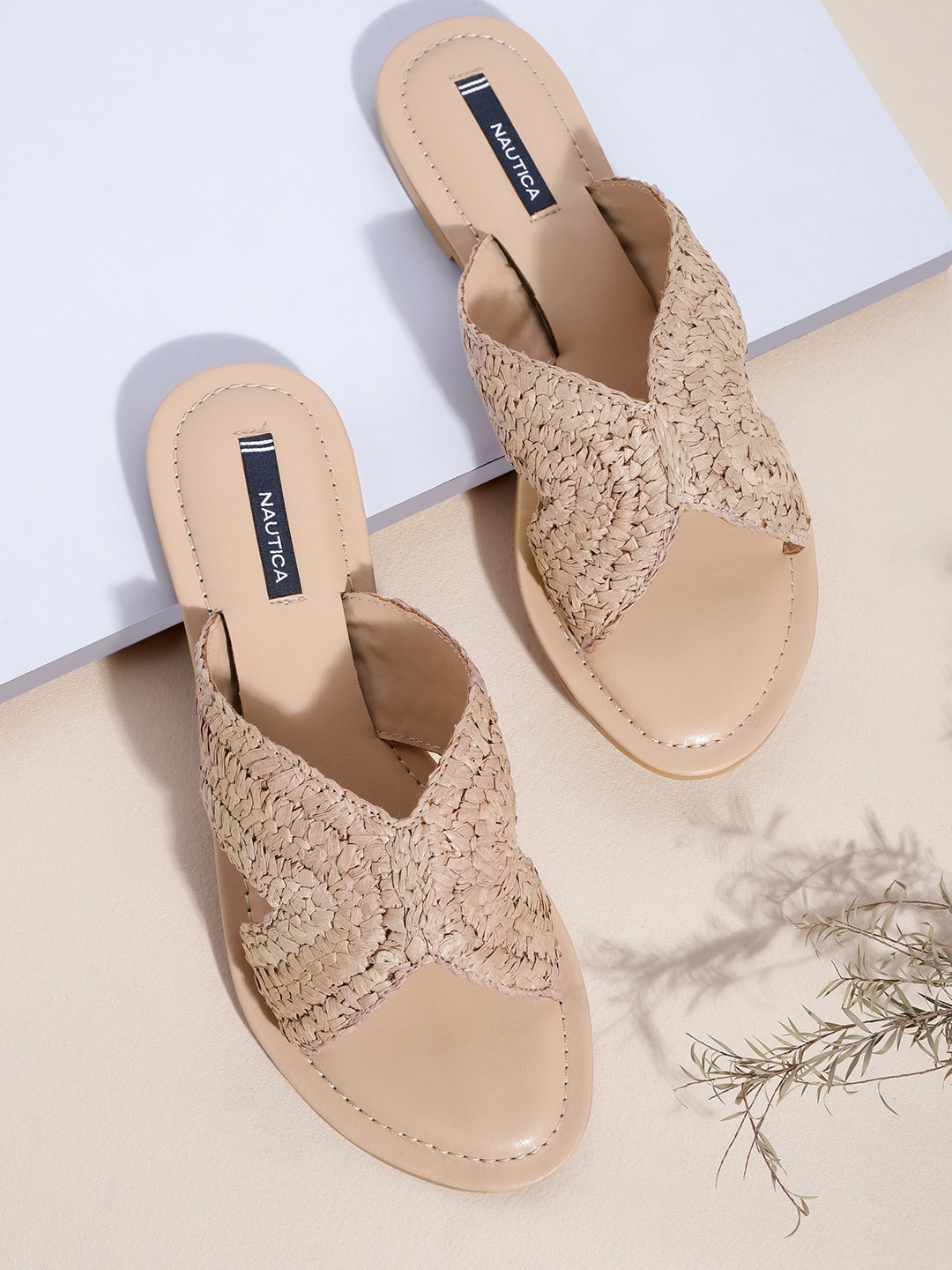 

Nautica Women Beige Woven Design Open Toe Flats
