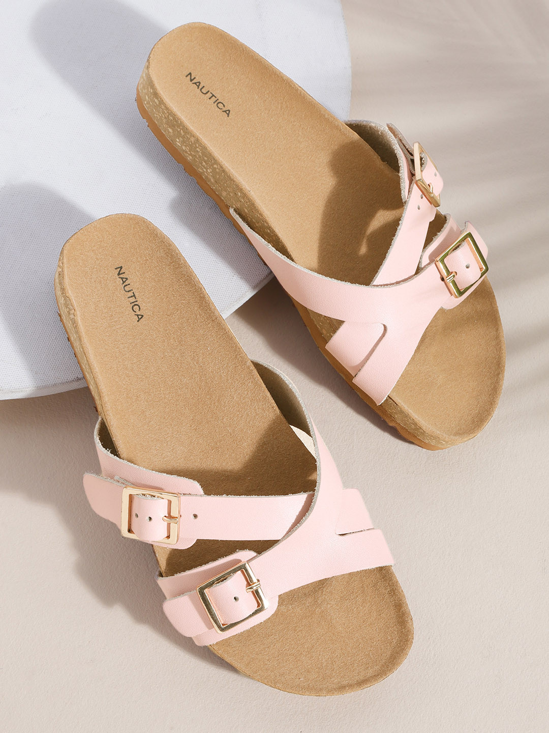 

Nautica Women Pink Solid Open Toe Flats with Buckle Detail