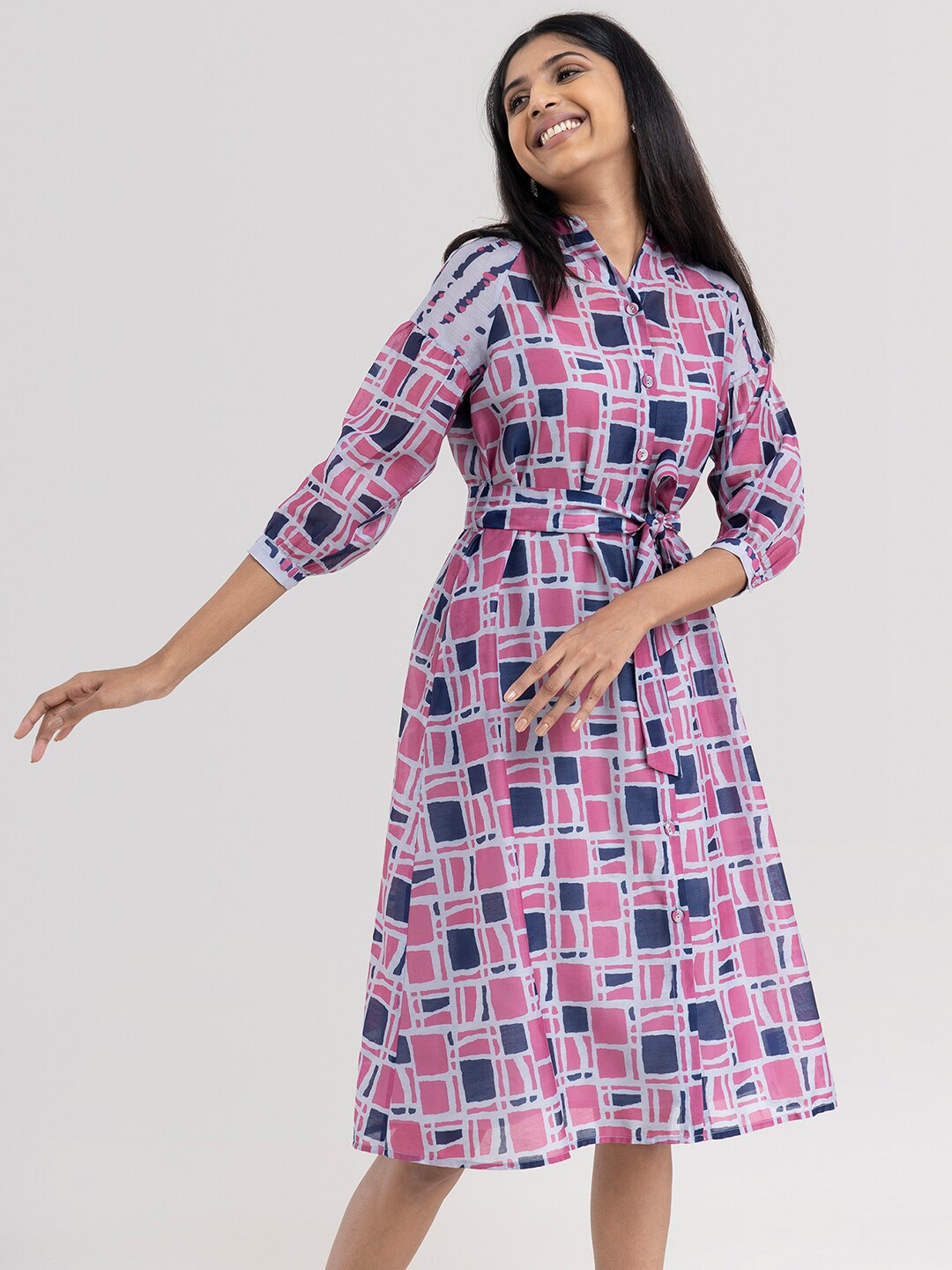 

Pink Fort Grey & Pink Abstract Printed Shirt Dress