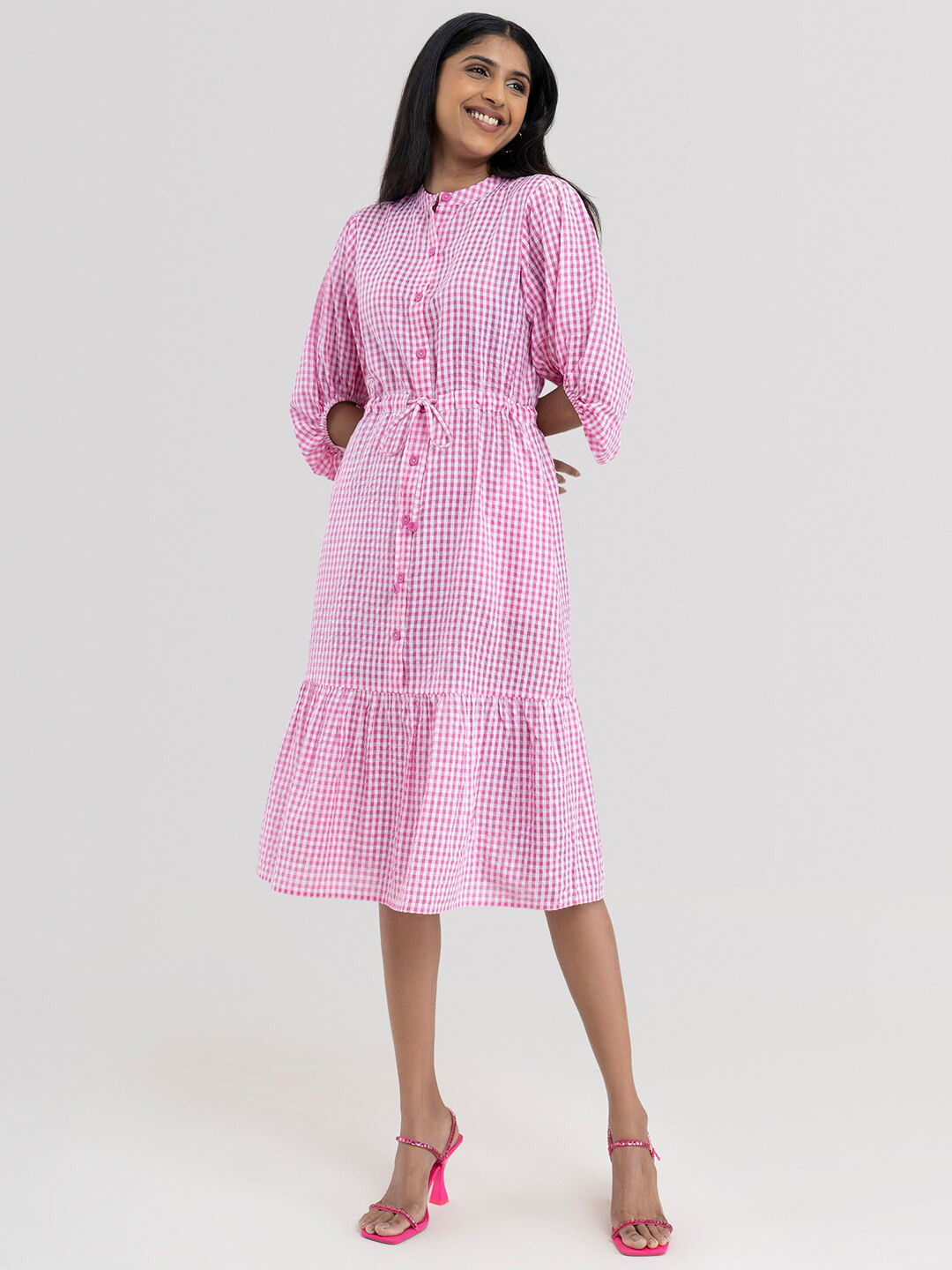 

Pink Fort Pink & White Striped Midi Dress