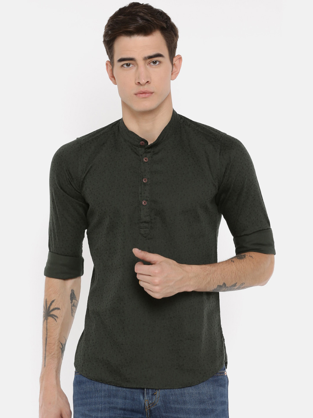 

Cross Court Men Green Cotton Kurta