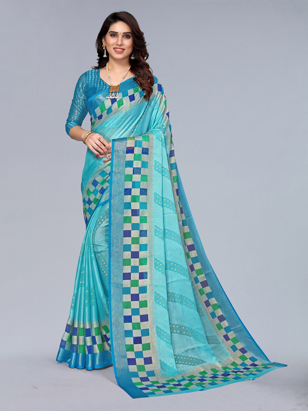 

Winza Designer Blue Woven Design Zari Pure Chiffon Leheriya Saree