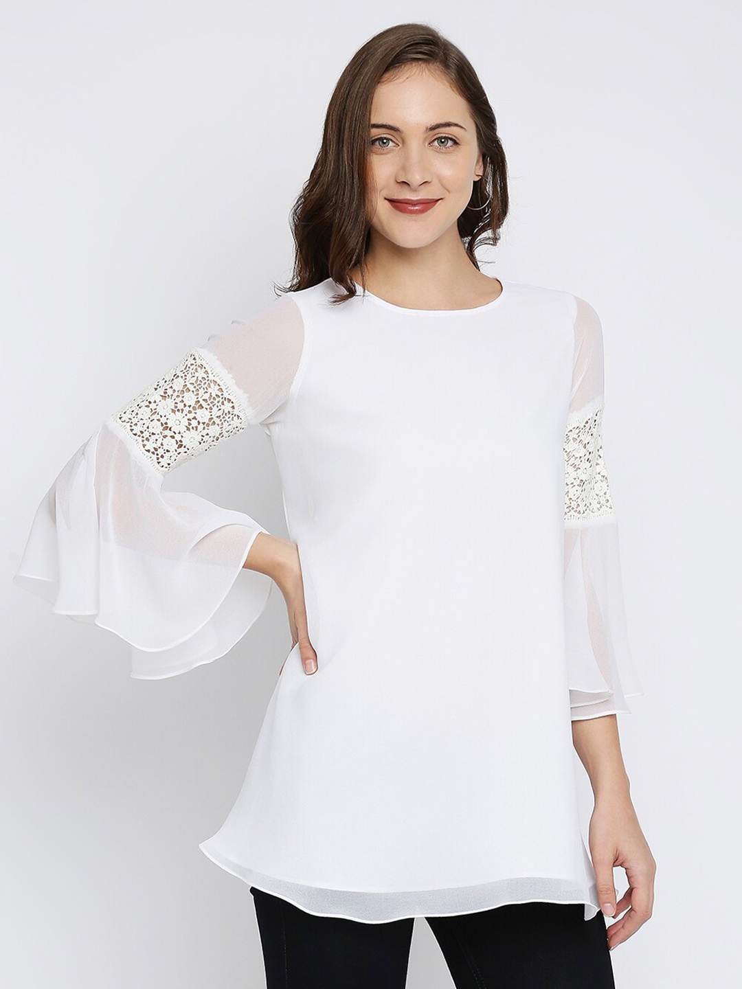 

Ira Soleil Woman White Georgette Longline Top