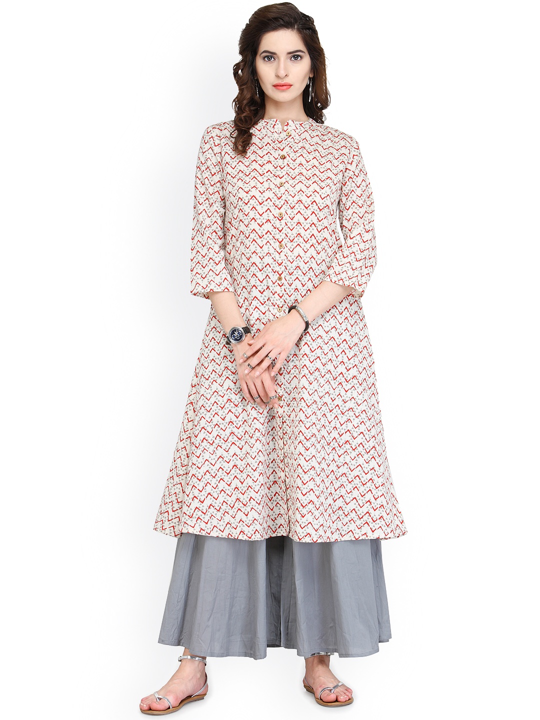 

Varanga Women White & Grey Printed Kurta with Palazzos