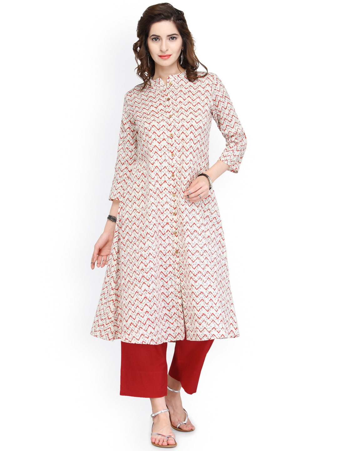 

Varanga Women White & Red Printed Kurta with Palazzos