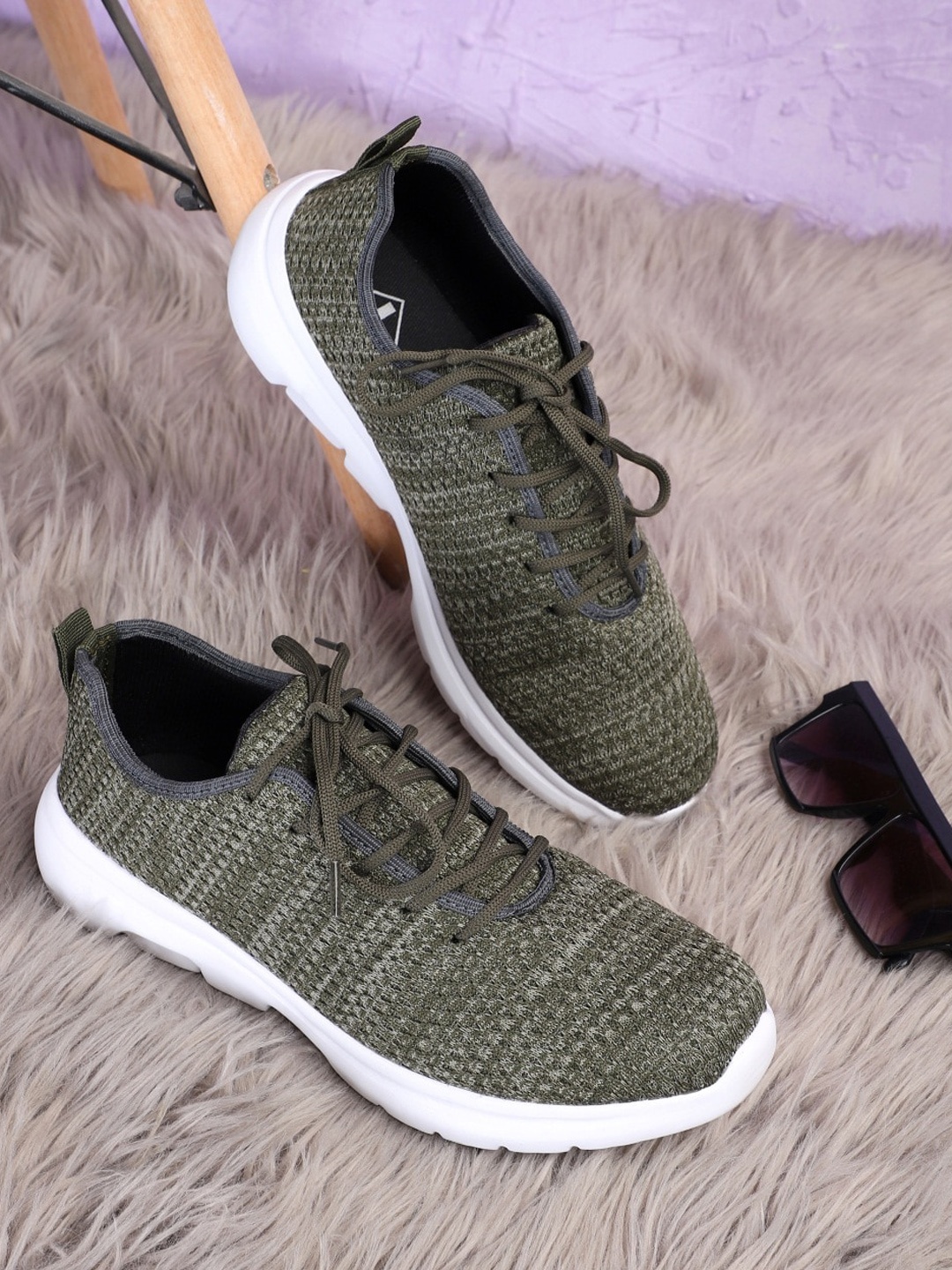 

TPENT Men Green Woven Design Lace-Up Sneakers