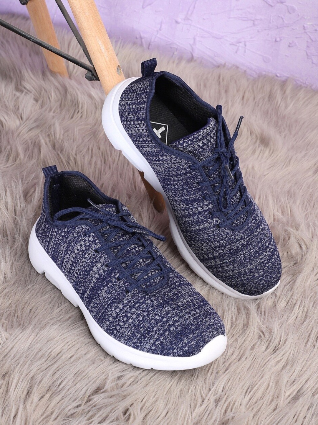 

TPENT Men Blue Woven Design Lace-Up Sneakers