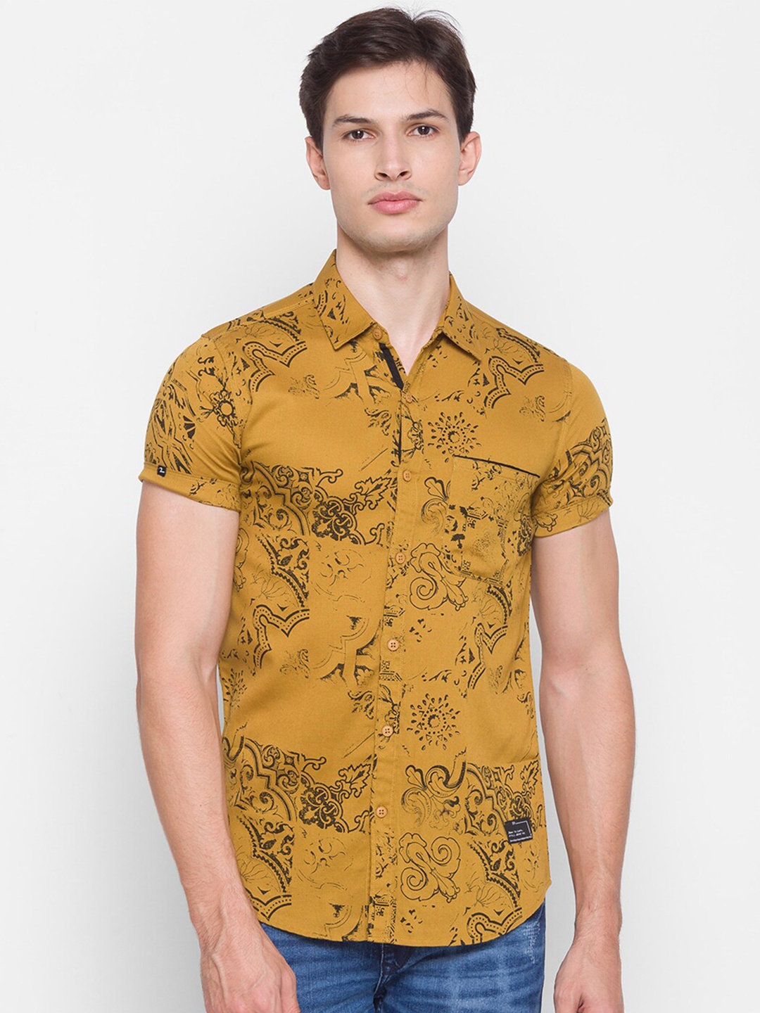 

SPYKAR Men Khaki Printed Casual Cotton Shirt